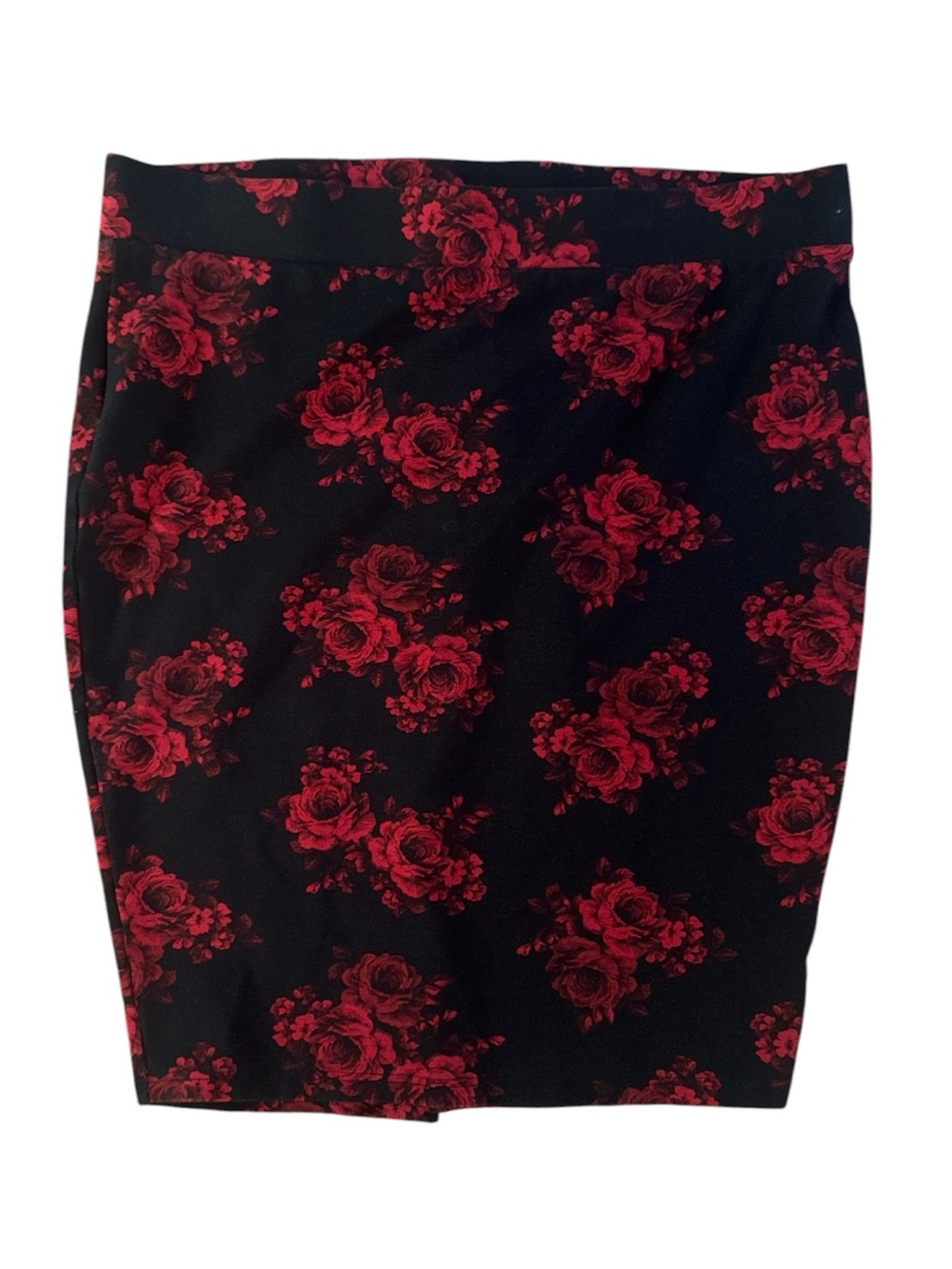 torrid Black Pencil Skirt with Red Rose Print Size 2XL Romantic Goth Plus Size